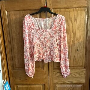 SHEIN Pink Floral Smocked Blouse